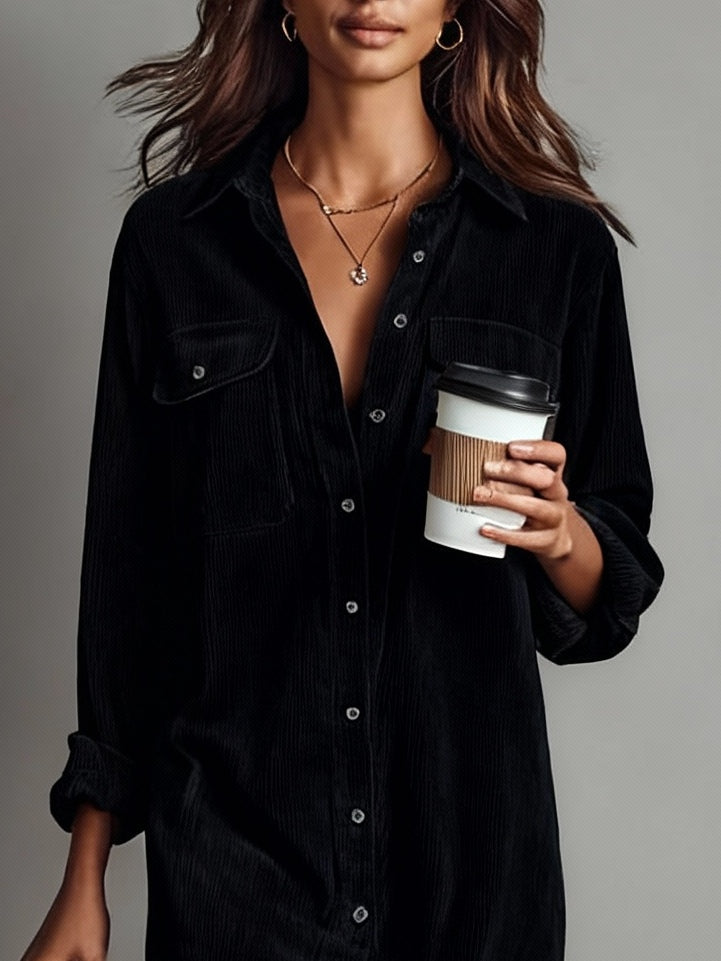 Beatrice | Midi Dress in Corduroy with Pockets and Simple Button Closure