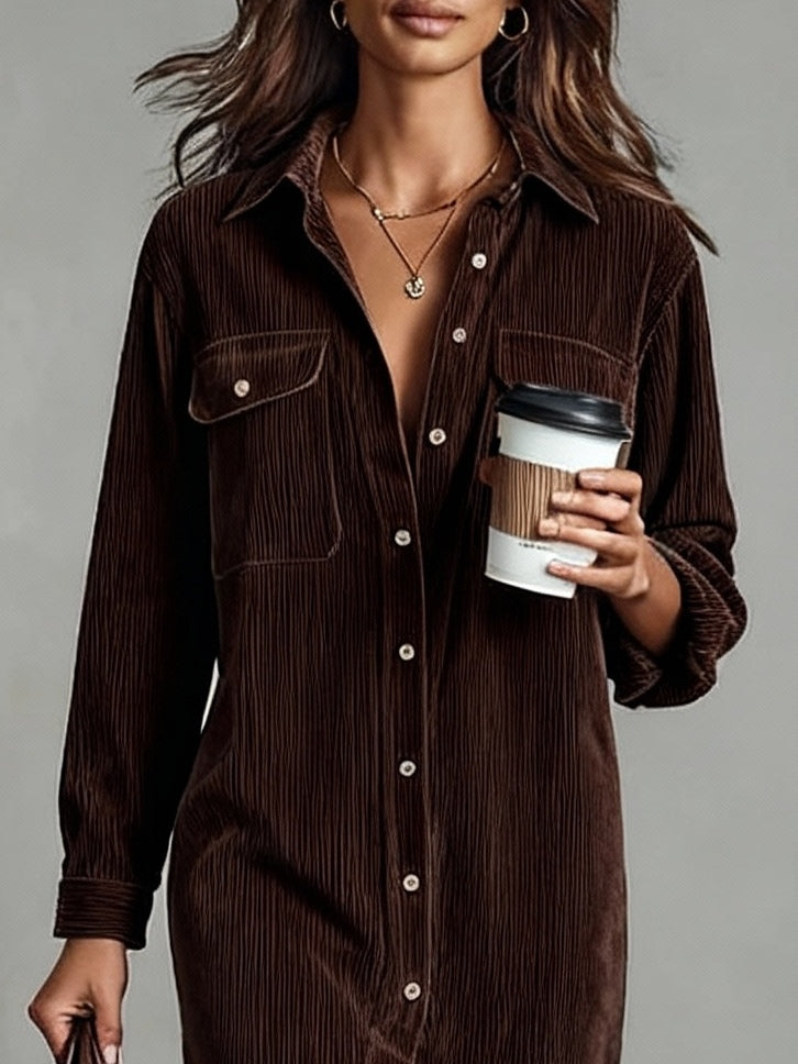 Beatrice | Midi Dress in Corduroy with Pockets and Simple Button Closure