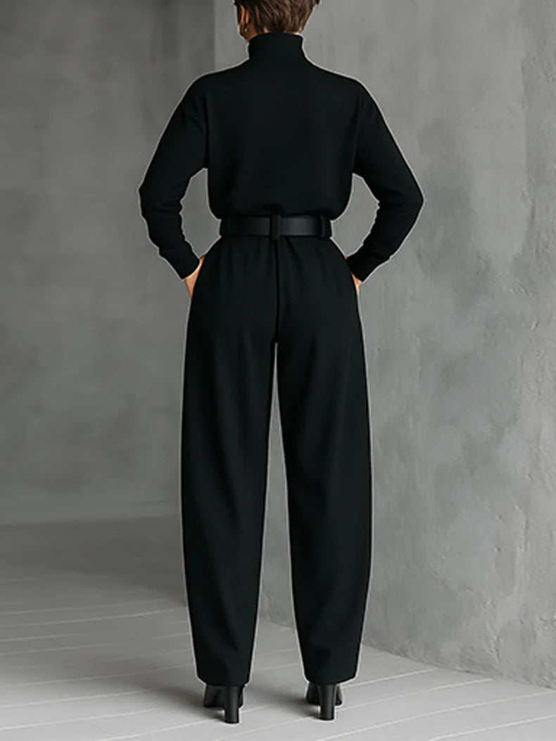 Noelle | Black Turtleneck Top and Straight Pants Set