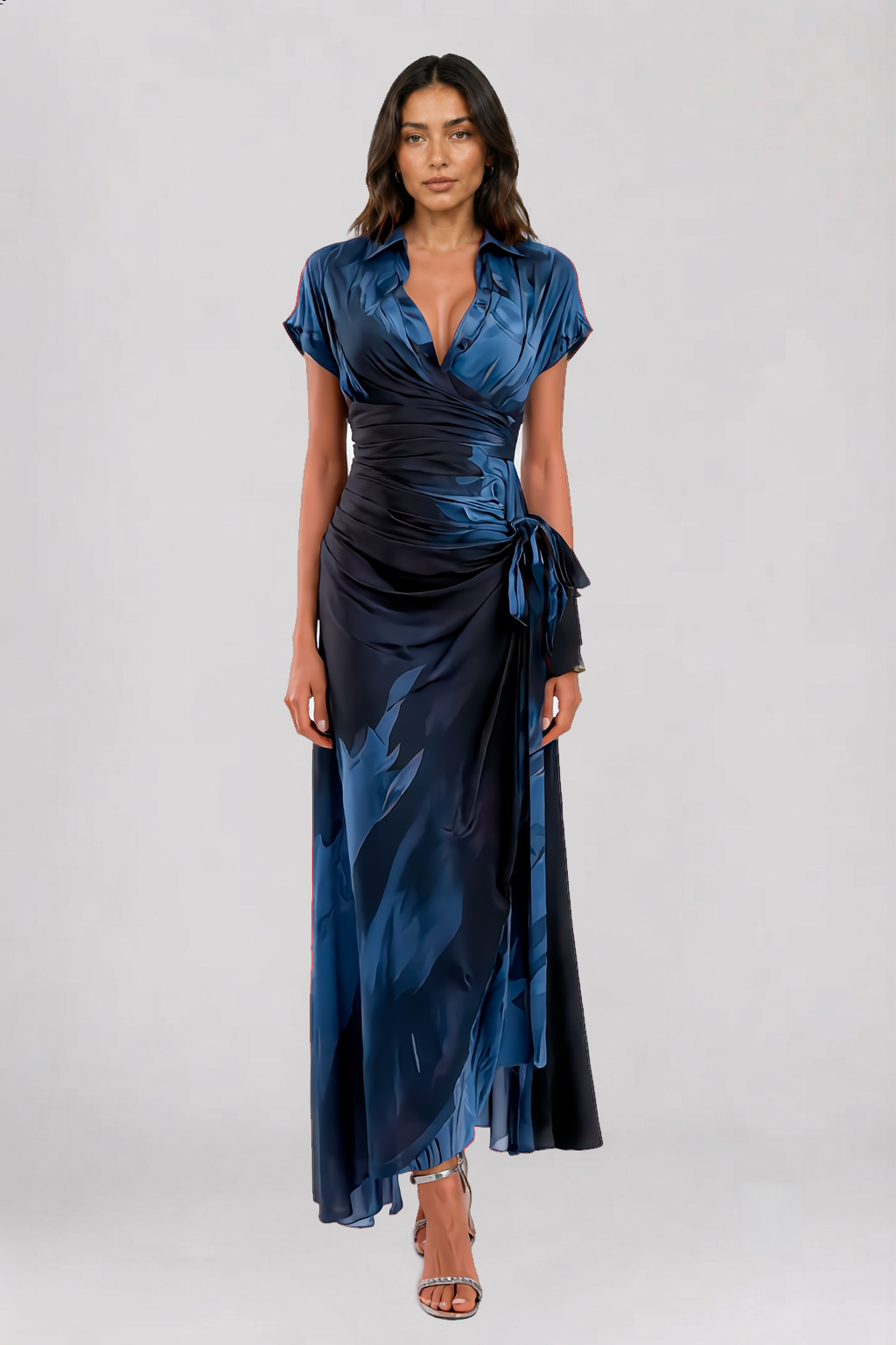Allison Watercolor Wrap Dress | Midnight Blue