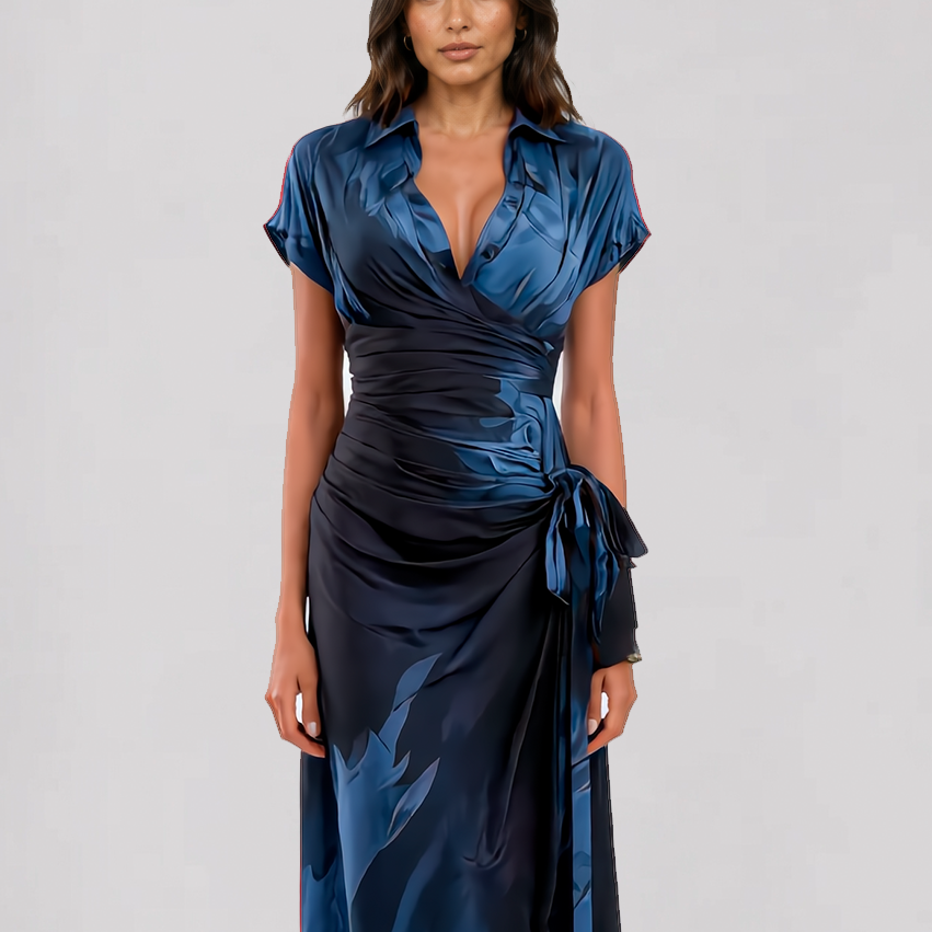 Allison Watercolor Wrap Dress | Midnight Blue