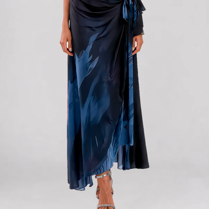 Allison Watercolor Wrap Dress | Midnight Blue