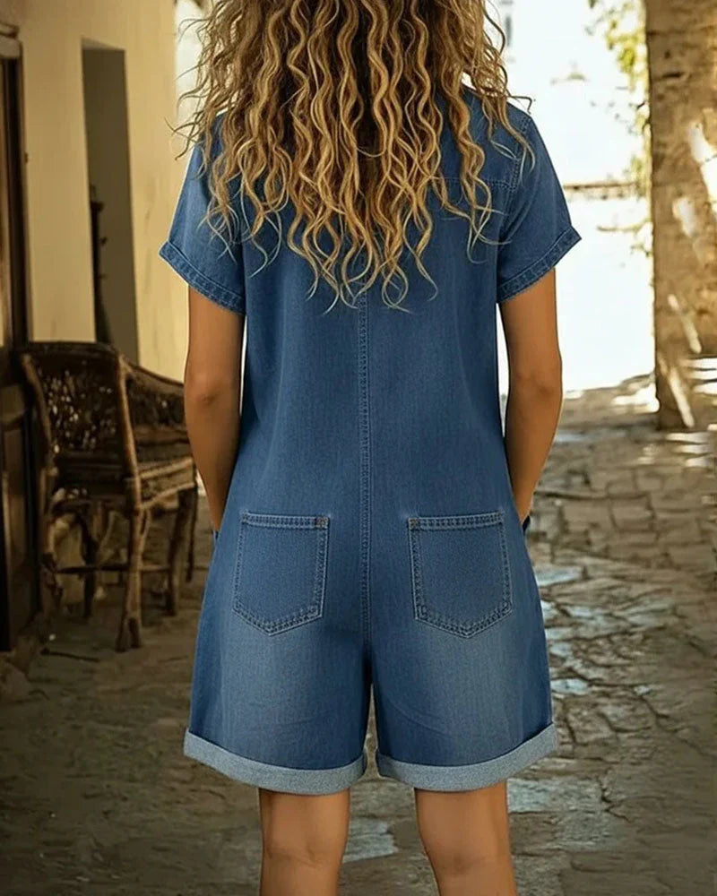 Isabela - Tuta in denim con bottoni frontali