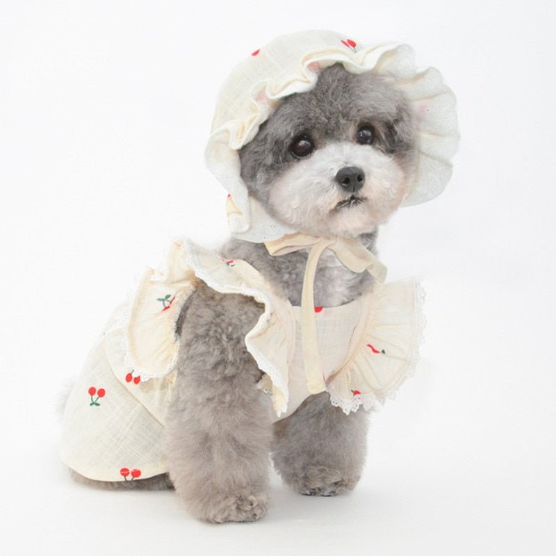 Cherry Print Pet Dress & Hat