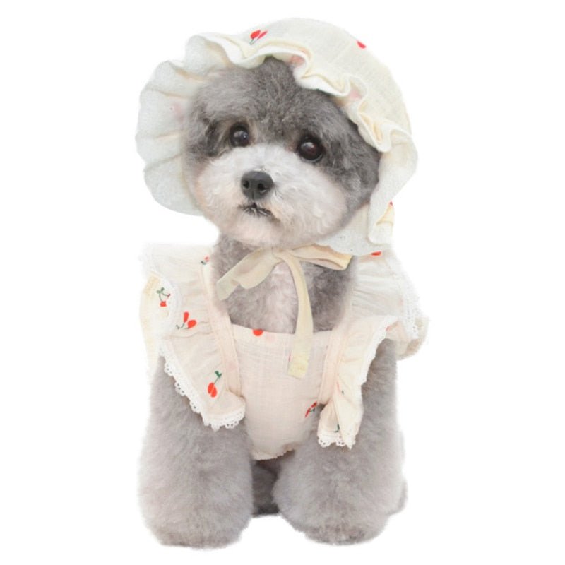 Cherry Print Pet Dress & Hat