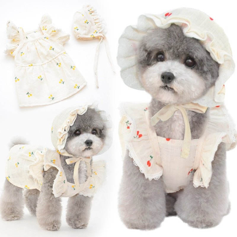 Cherry Print Pet Dress & Hat