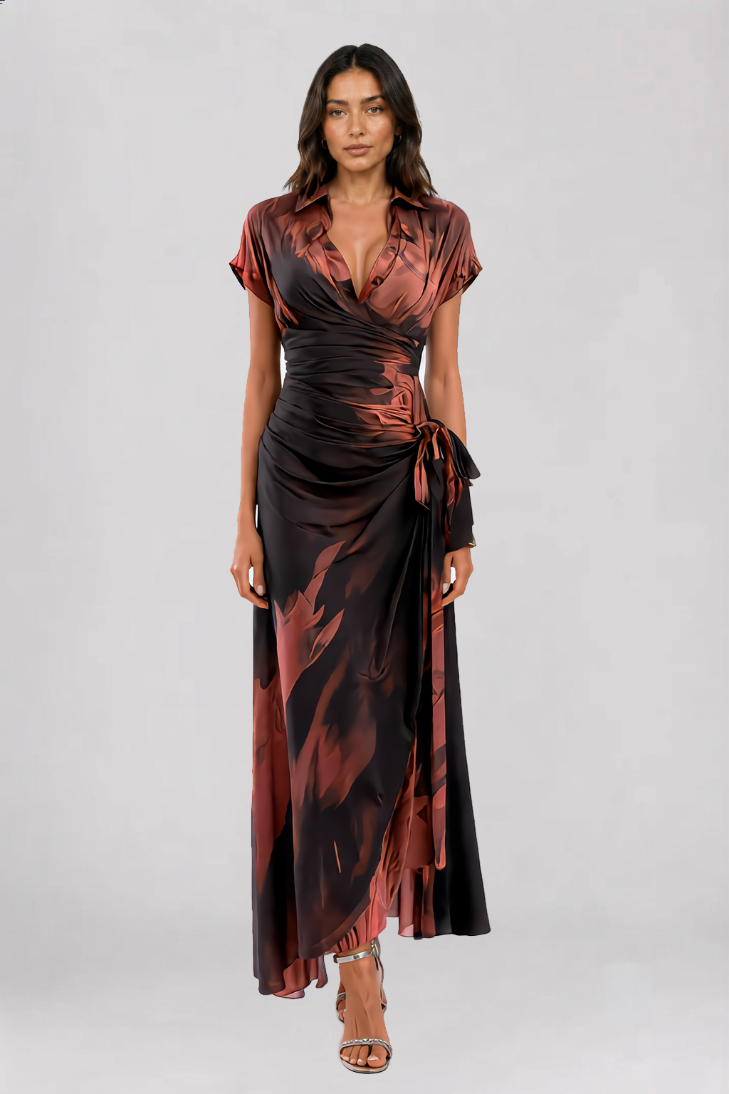 Allison Watercolor Wrap Dress | Copper Amber