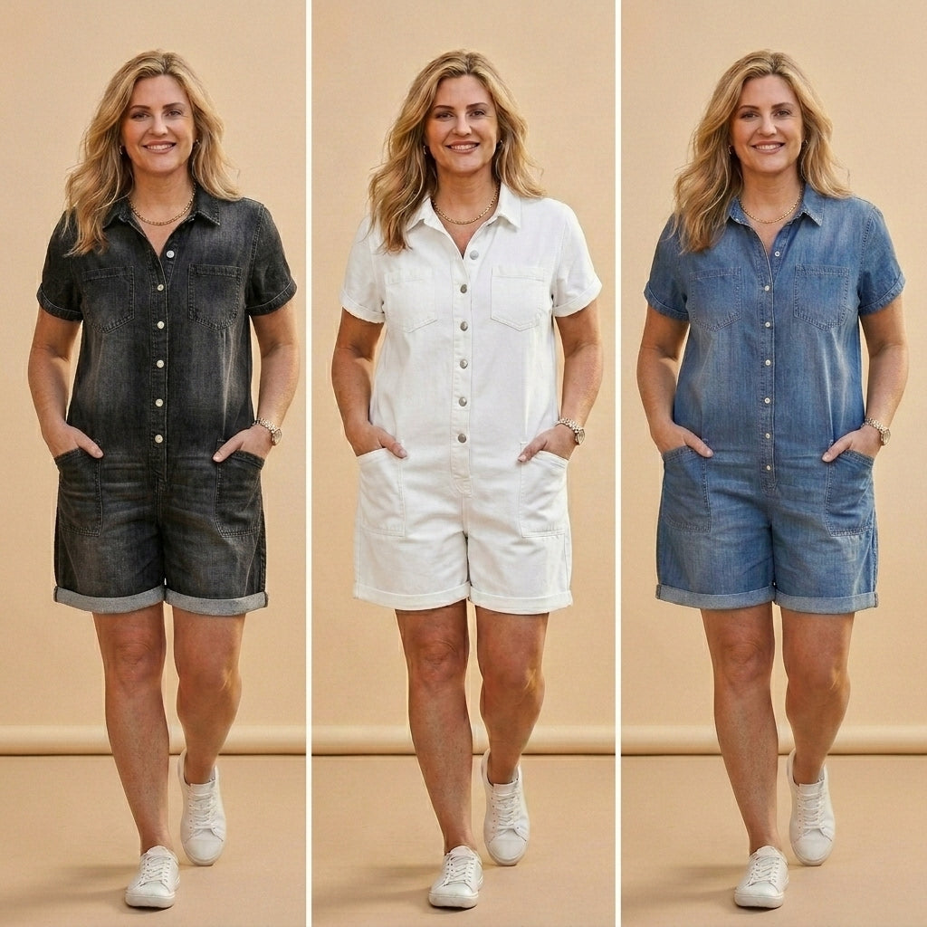 Isabela - Tuta in denim con bottoni frontali