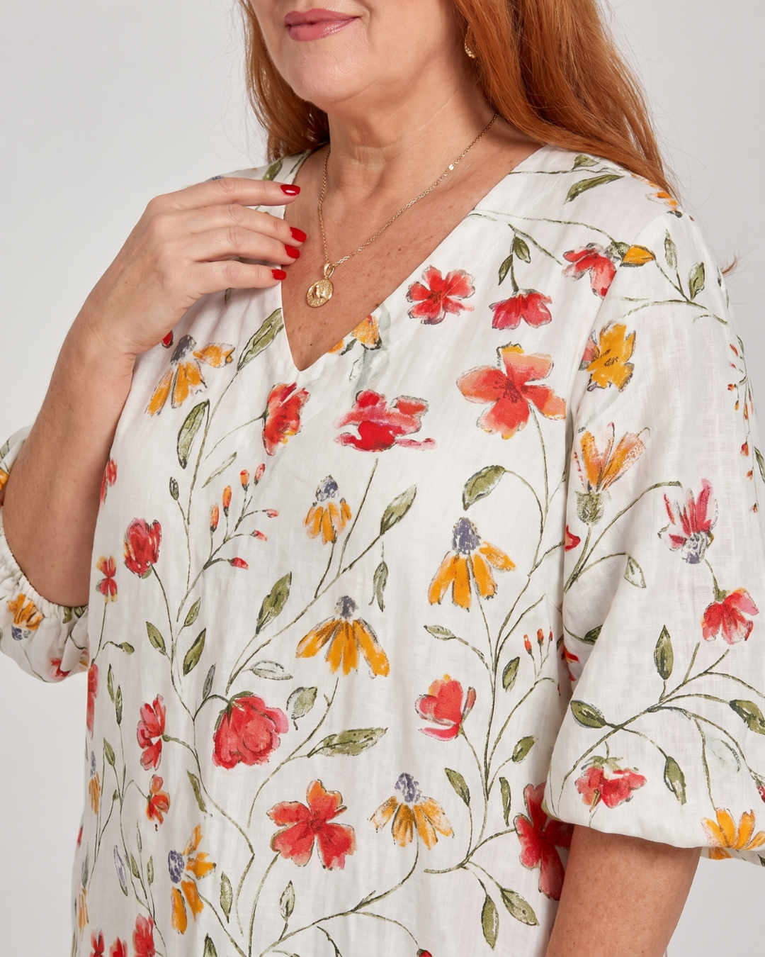 Cosima | Abito midi boho con stampa di fiori selvatici