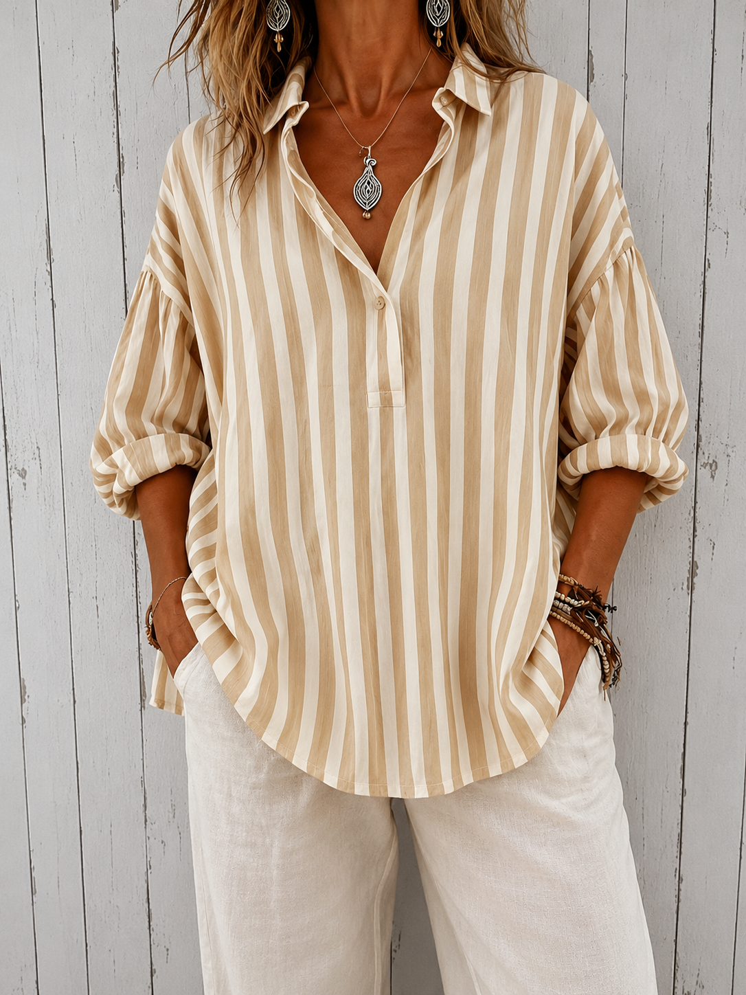Nora | Soft Striped Collared Blouse