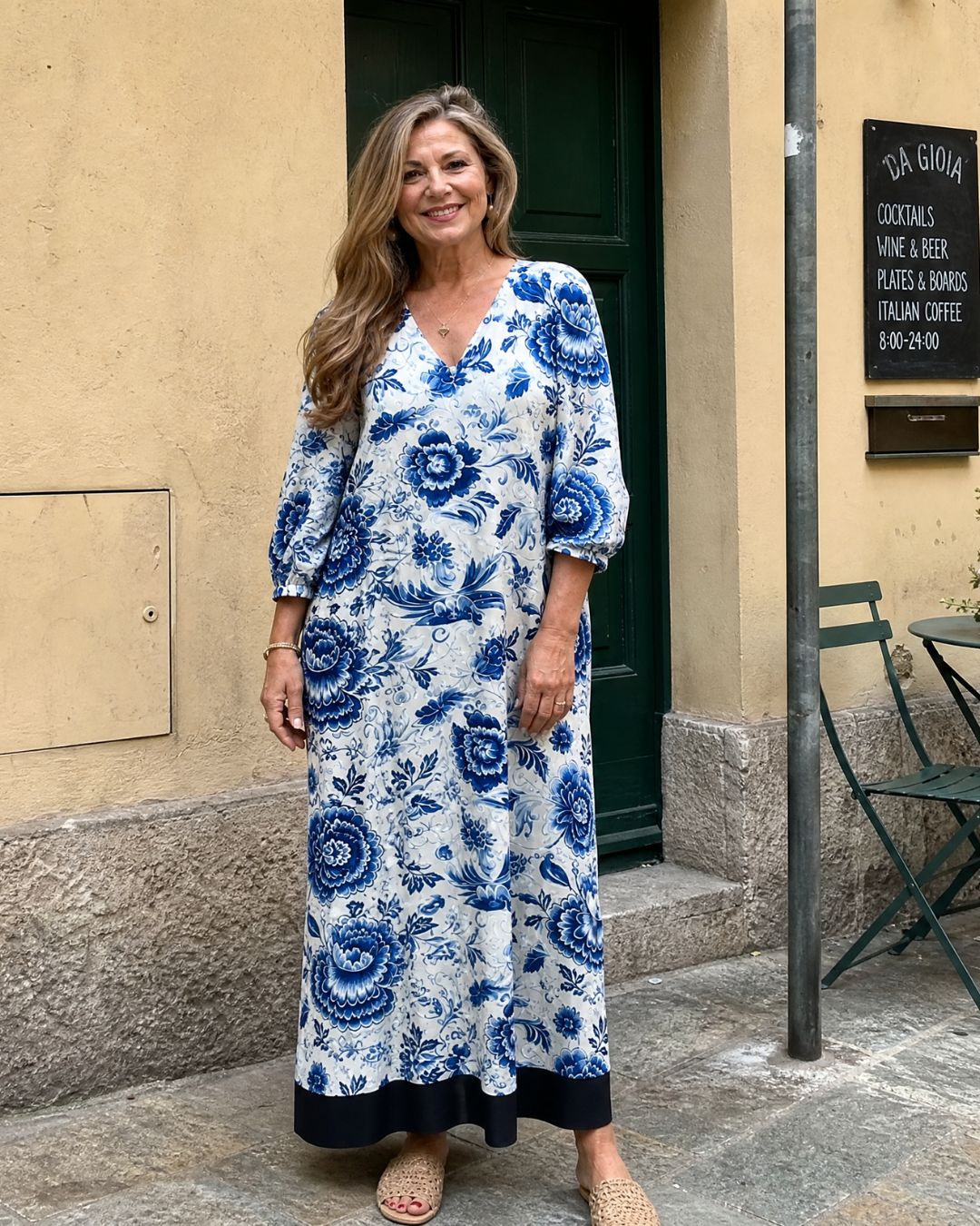 Elisabeth | Abito midi boho con stampa floreale in porcellana