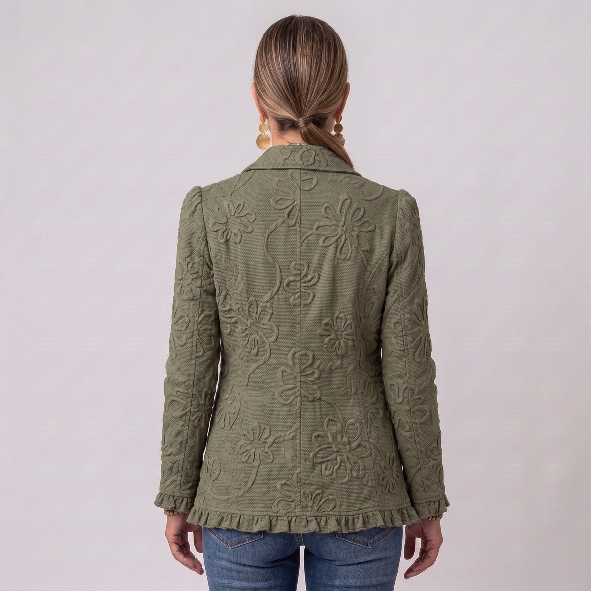 Kamberly™ | Giacca Utility Ricamata a Fiori Boho-Chic con Volant