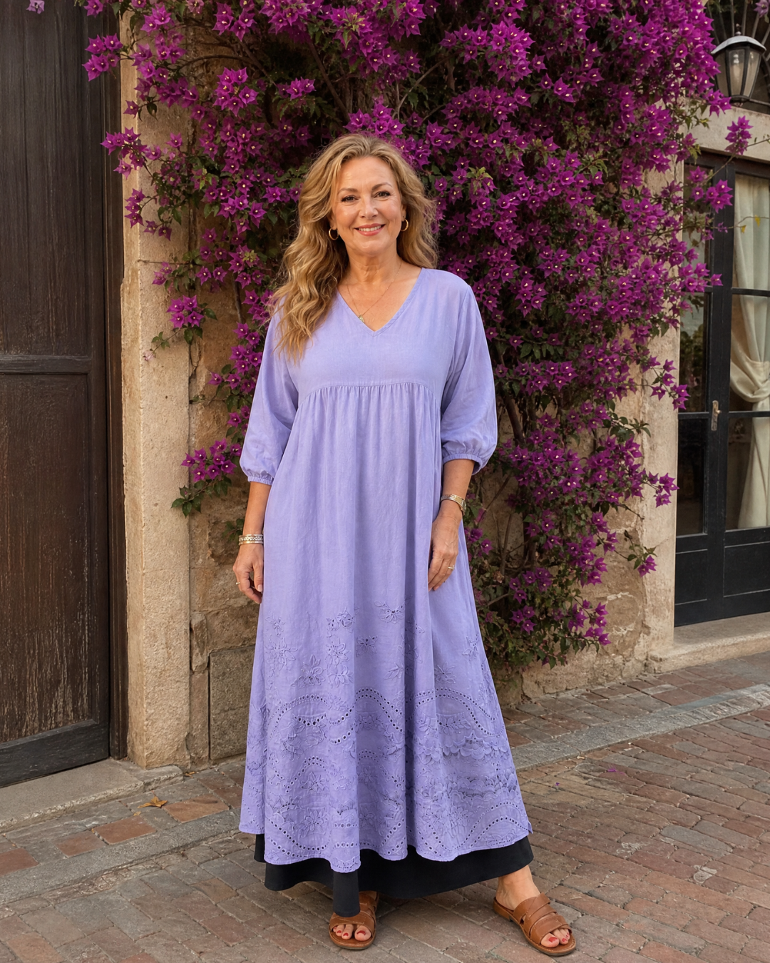Evelin | Abito midi boho con orlo ricamato