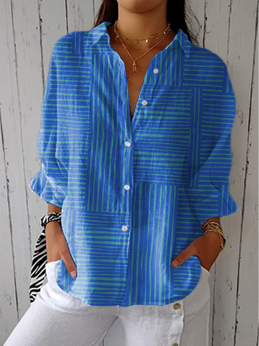 Feline | Pale Blue Striped Blouse