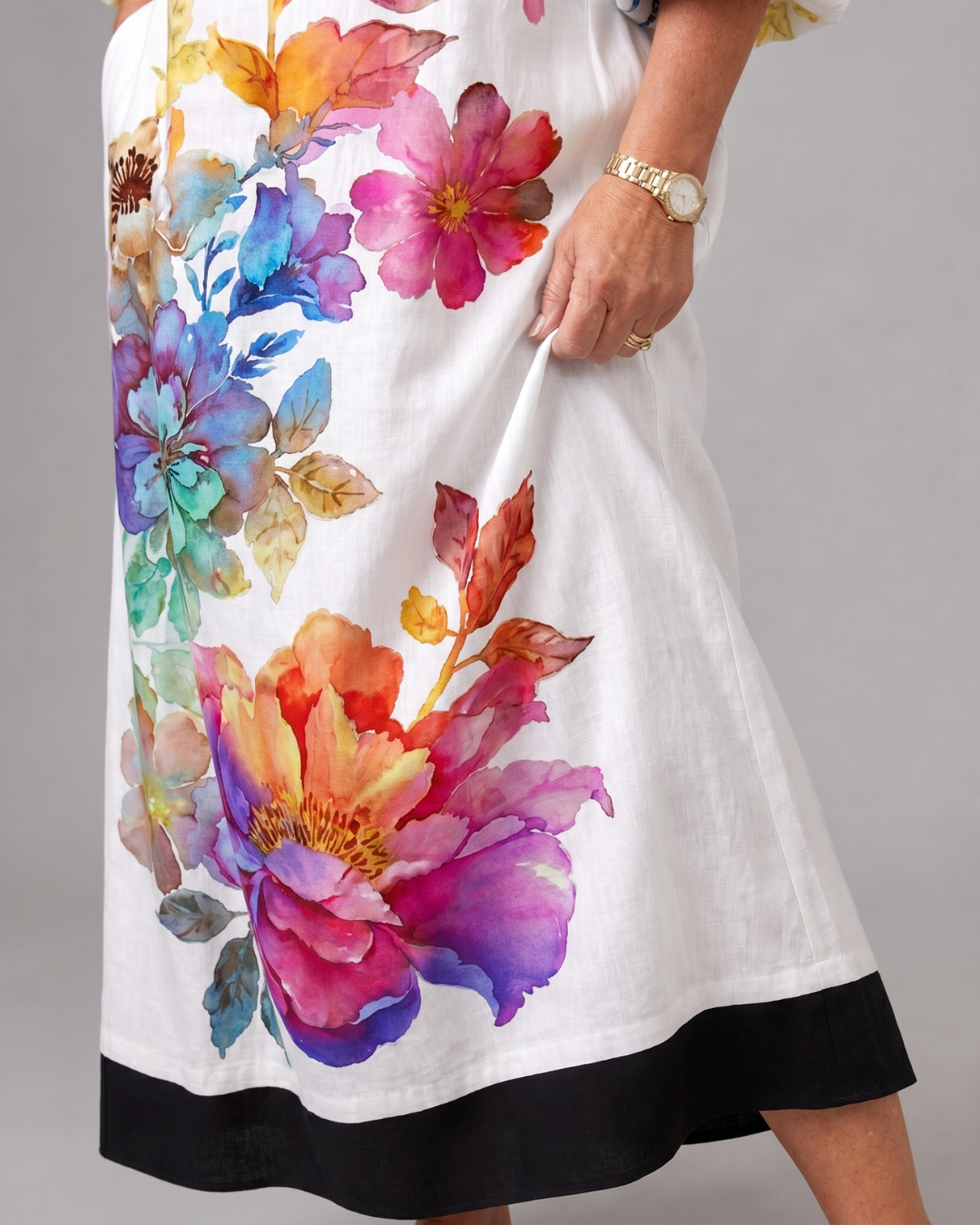 Fiorentino | Abito midi boho con stampa floreale acquerellata