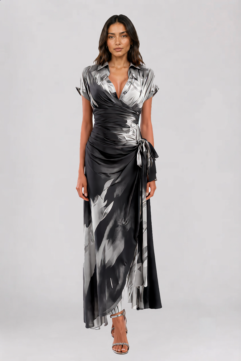 Allison Watercolor Wrap Dress | Eclipse Silver