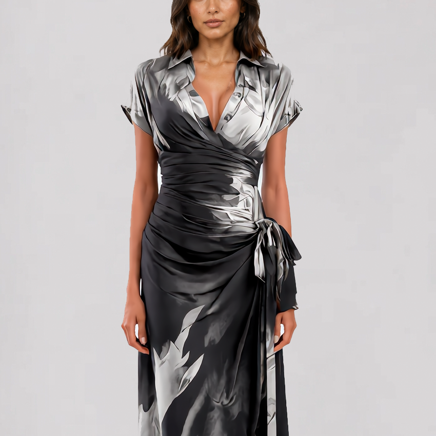Allison Watercolor Wrap Dress | Eclipse Silver