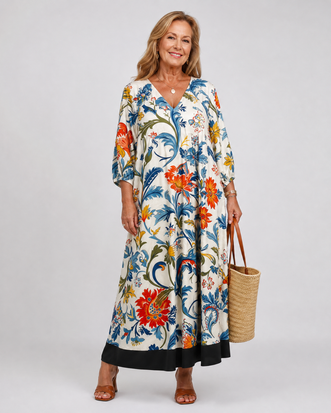 Hanna | Abito midi boho con stampa botanica
