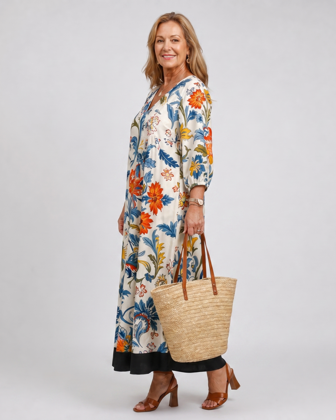 Hanna | Abito midi boho con stampa botanica