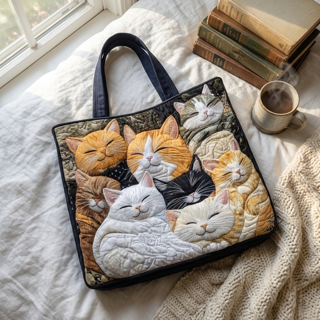Borsa Artigianale Trapuntata - Gattini Che Dormono