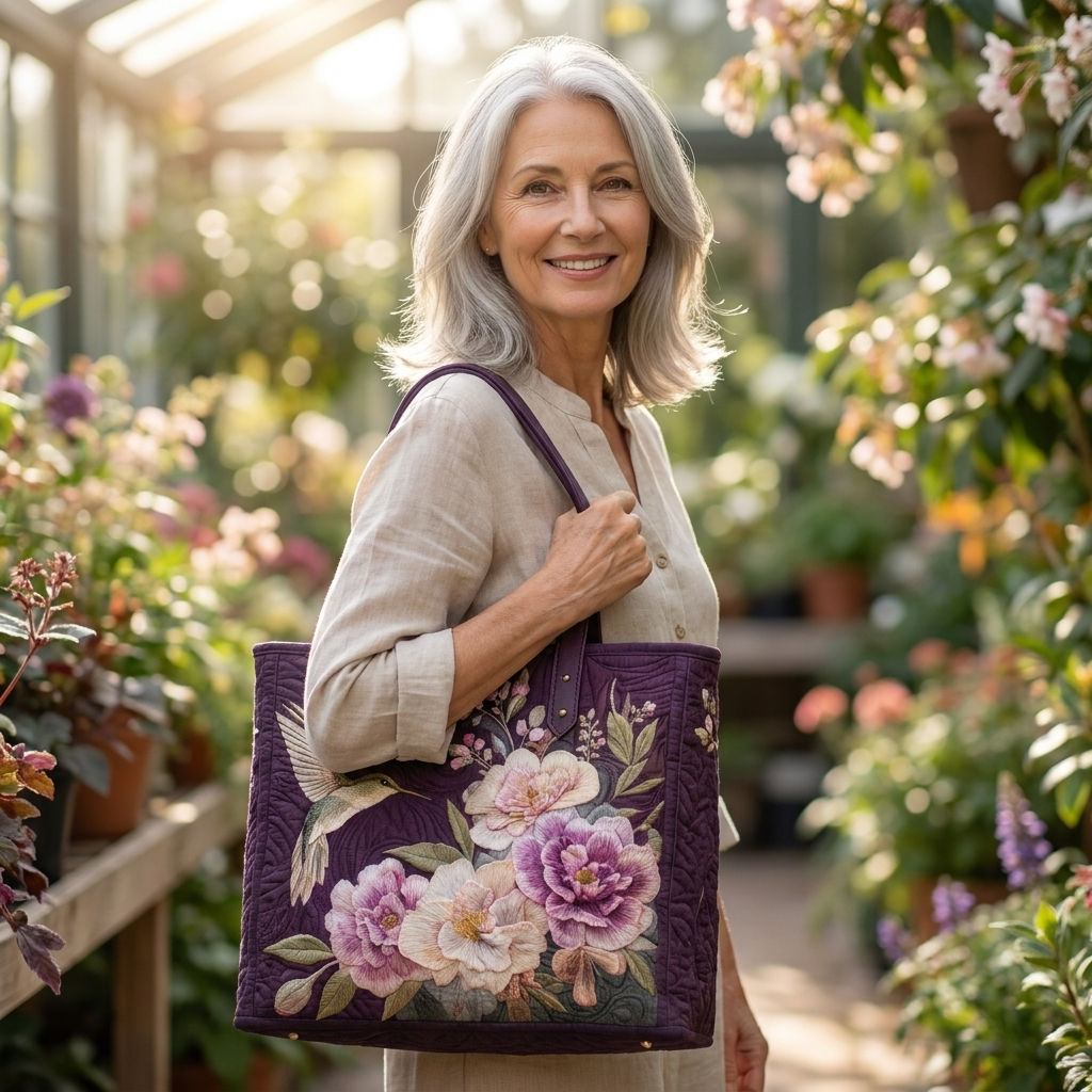 Borsa Artigianale Trapuntata - Colibrì e Orchidee