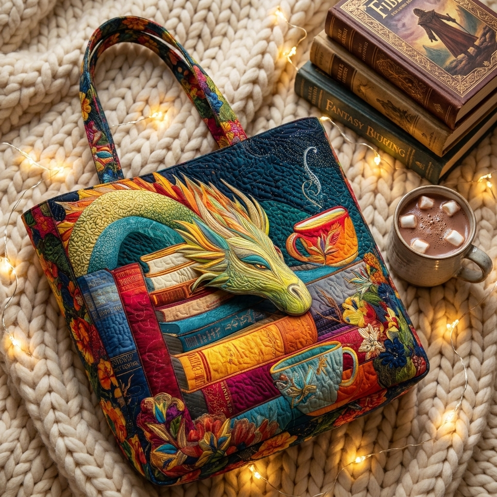 Borsa Artigianale - Lettore di Drago con Libri e Tazze