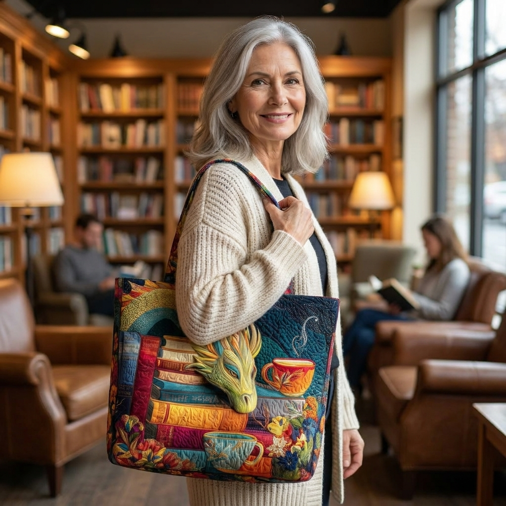 Borsa Artigianale - Lettore di Drago con Libri e Tazze