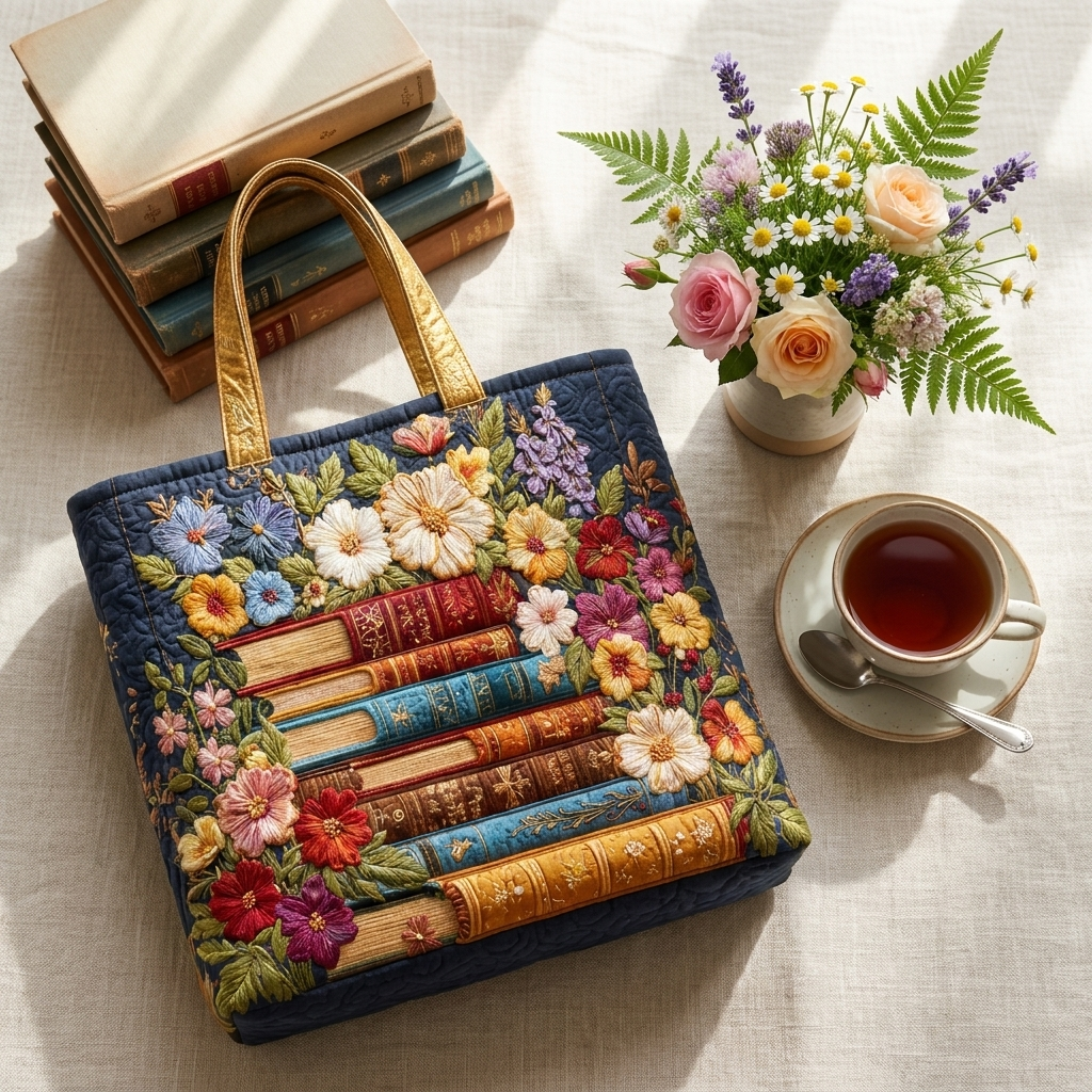 Borsa Artigianale - Stampa Floreale e Libri