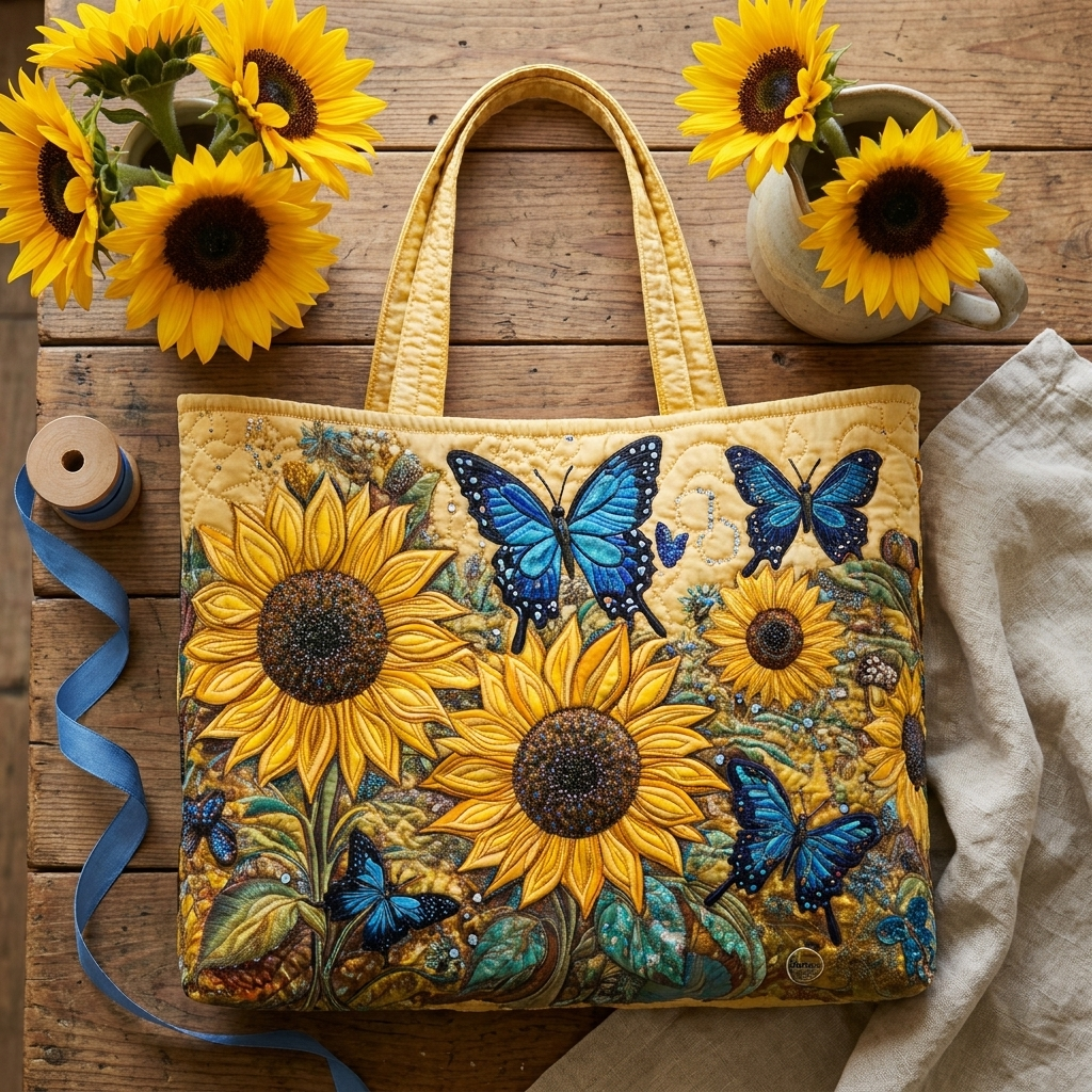 Borsa Artigianale - Girasoli e Farfalle Blu