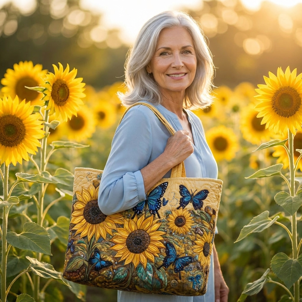 Borsa Artigianale - Girasoli e Farfalle Blu