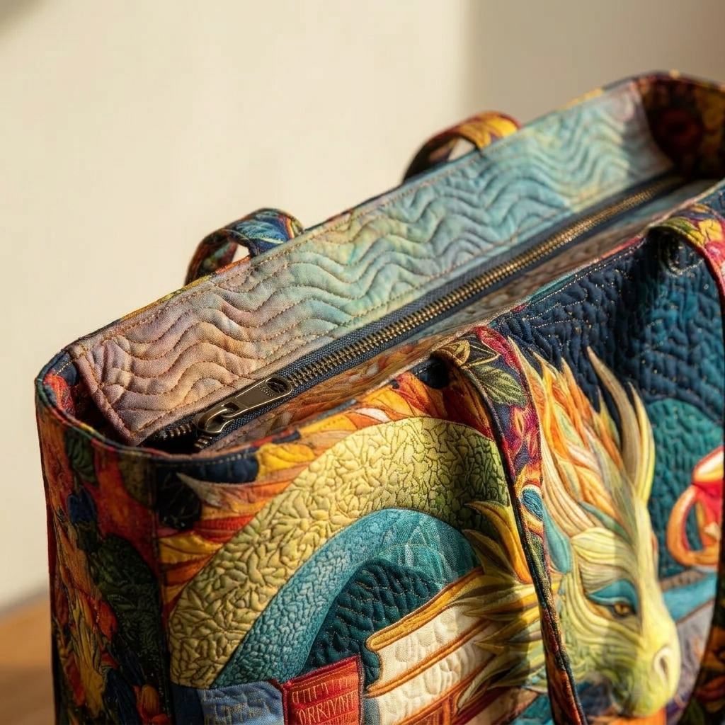 Borsa Artigianale - Lettore di Drago con Libri e Tazze