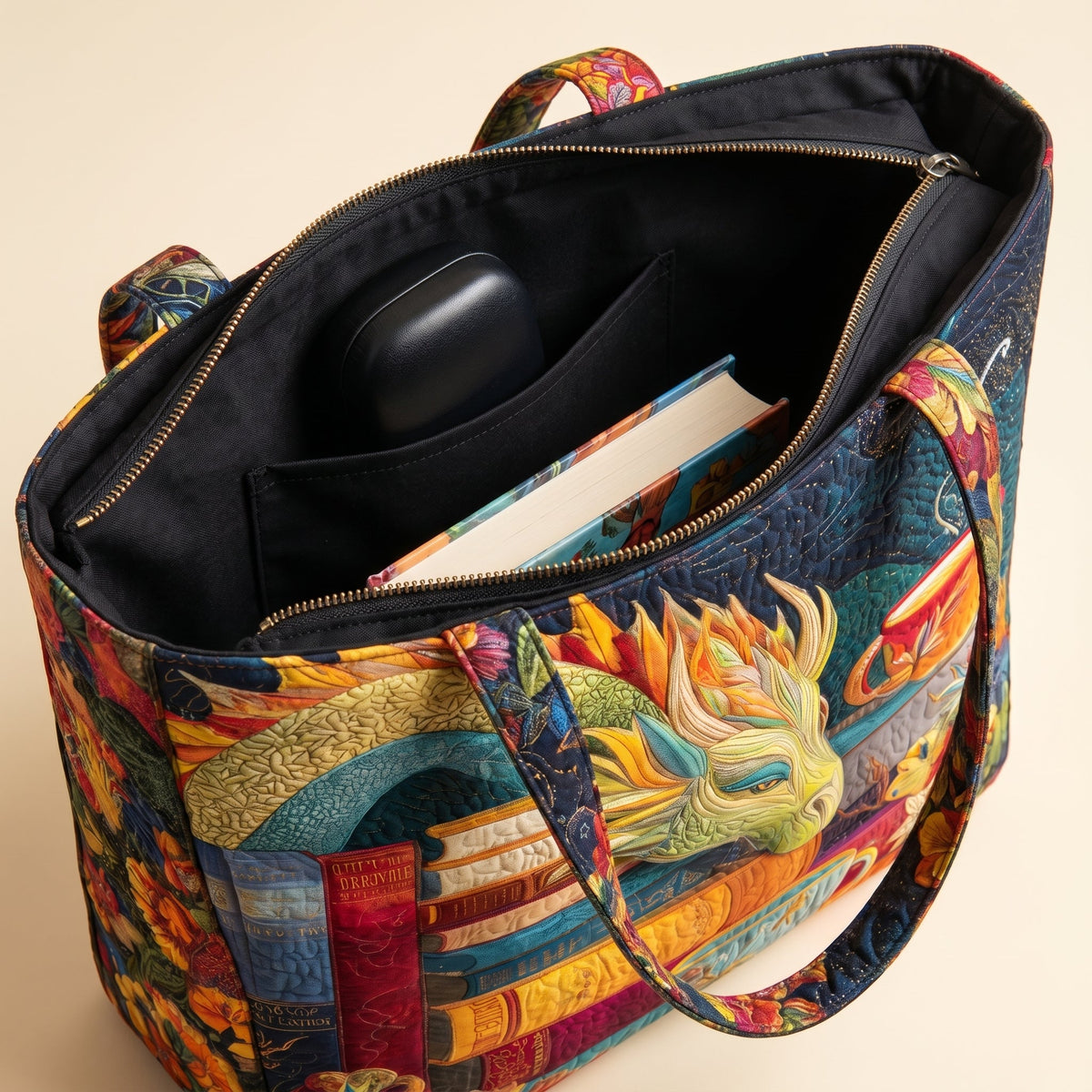 Borsa Artigianale - Lettore di Drago con Libri e Tazze
