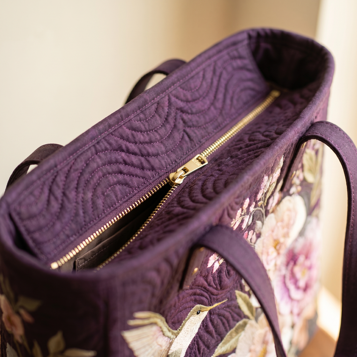 Borsa Artigianale Trapuntata - Colibrì e Orchidee