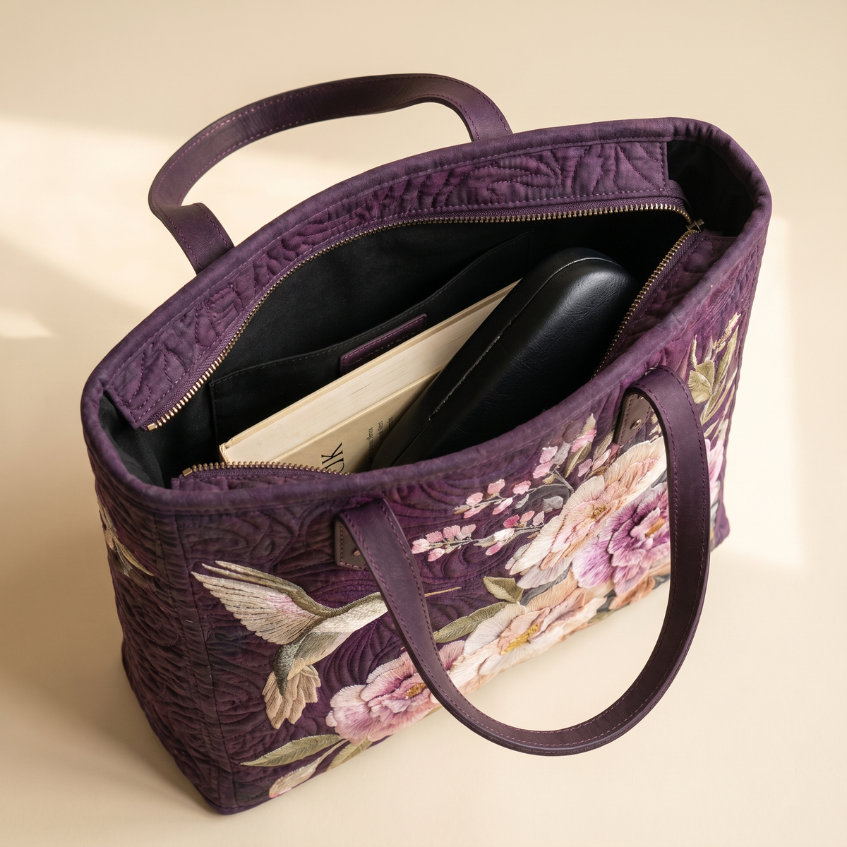 Borsa Artigianale Trapuntata - Colibrì e Orchidee