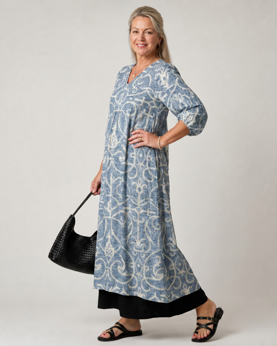 Luise | Abito midi boho con stampa vintage a rami