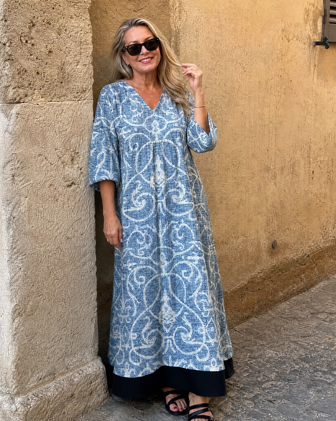 Luise | Abito midi boho con stampa vintage a rami