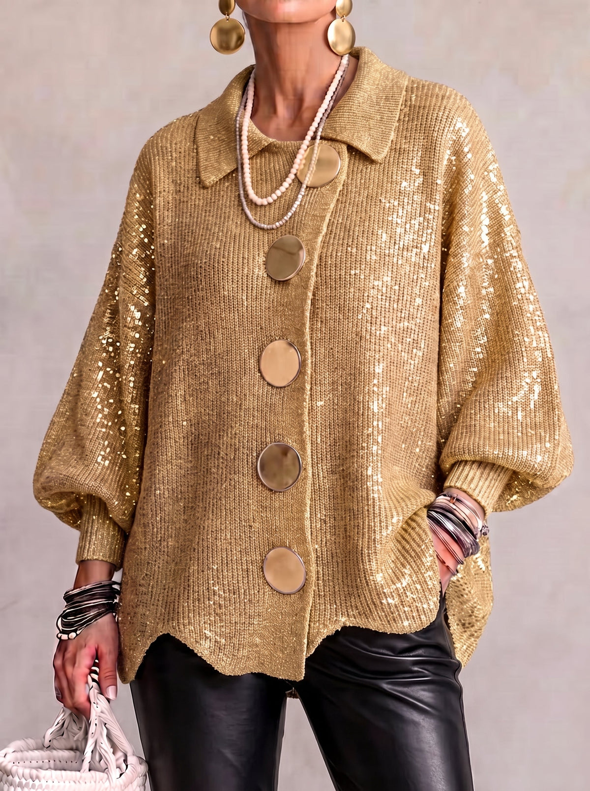Cardigan lavorato a maglia con colletto oversize e grandi bottoni metallici