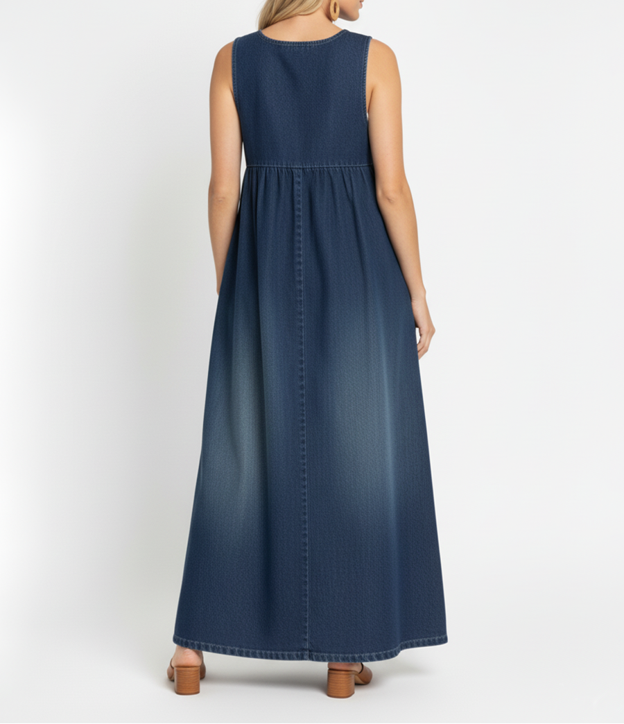 Miranda - Abito Maxi in Denim Lavato Vintage con Sensazione di Cotone Morbido