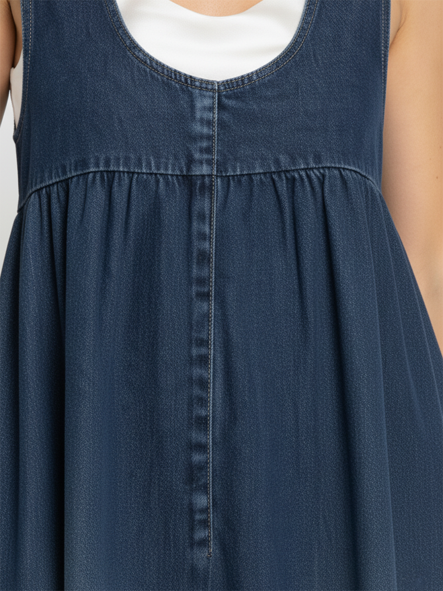 Miranda - Abito Maxi in Denim Lavato Vintage con Sensazione di Cotone Morbido