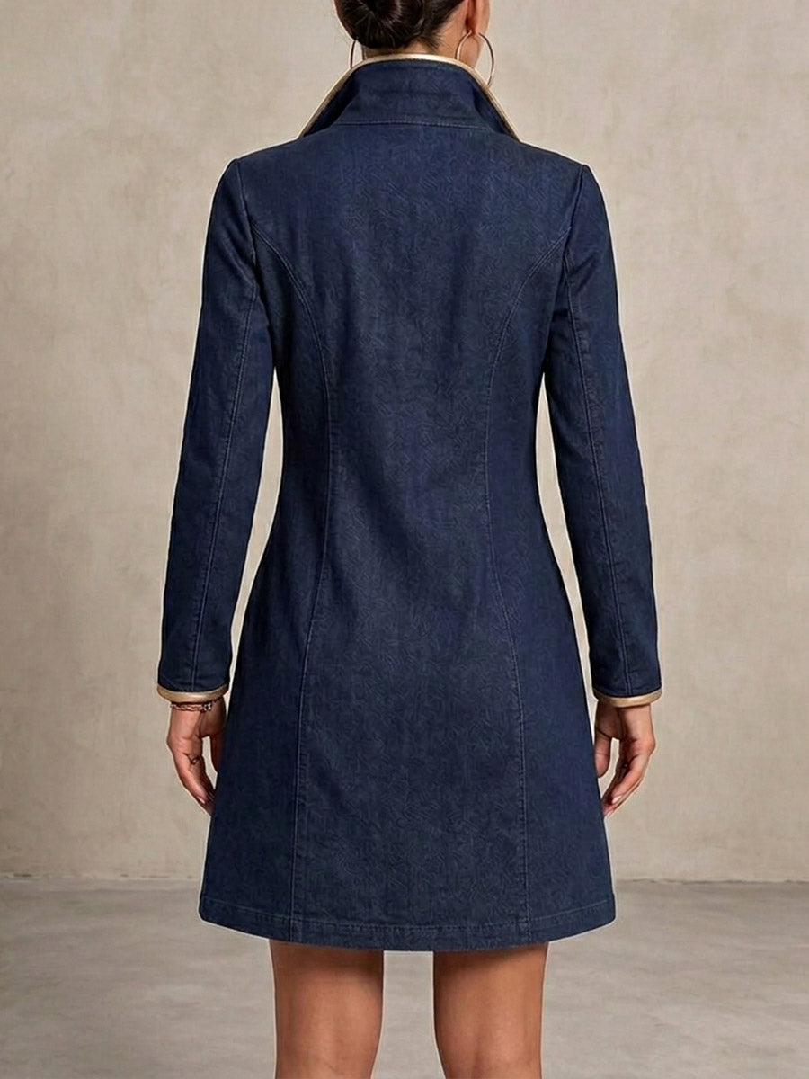Sophia - Abito Lungo Casual in Denim per Donna con Maniche Lunghe e Dettagli Dorati