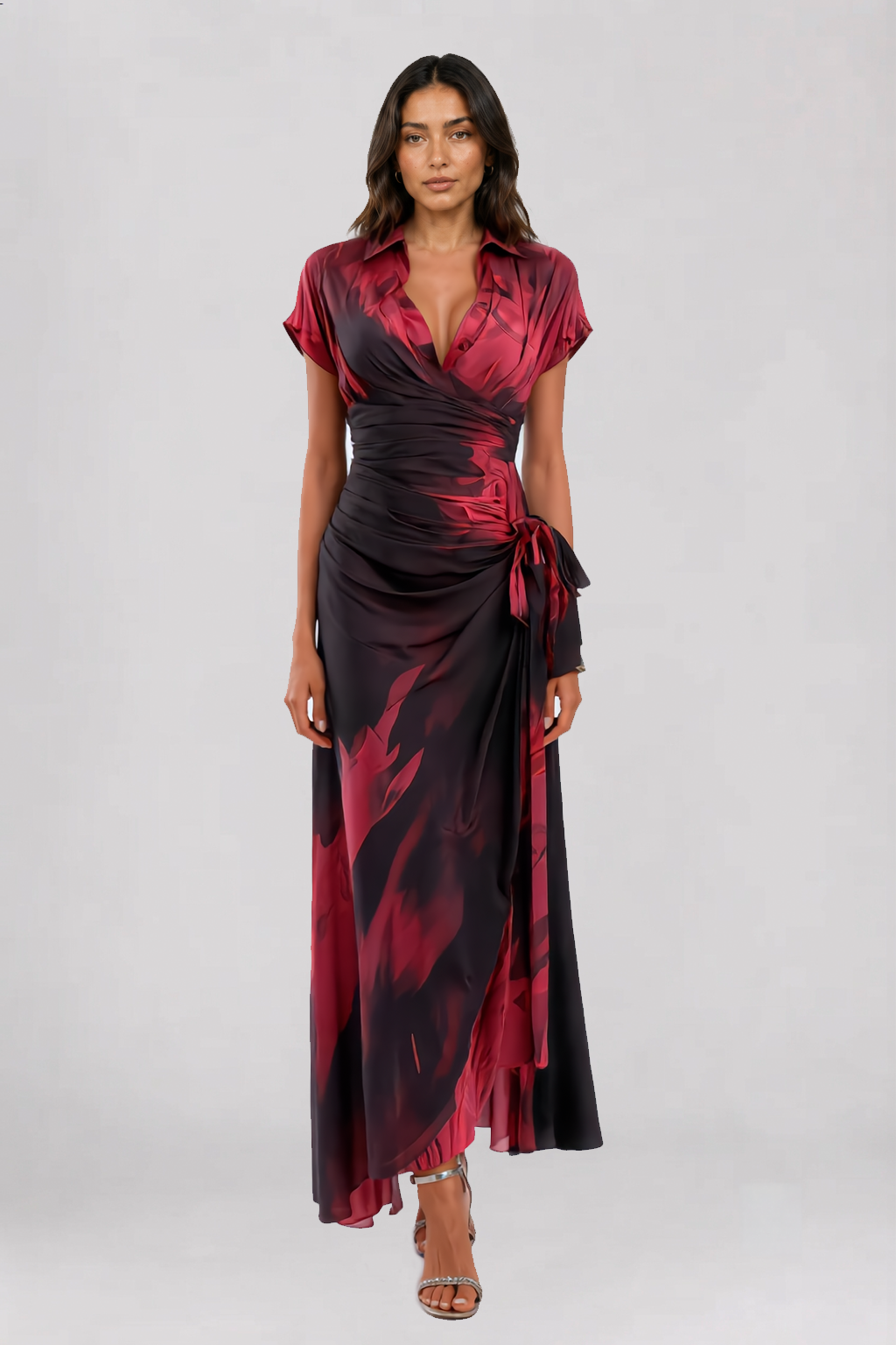 Allison Watercolor Wrap Dress | Scarlet Fire