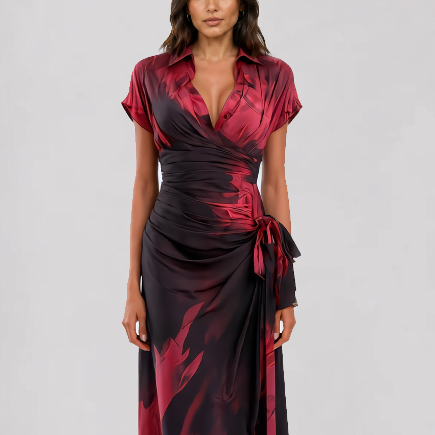 Allison Watercolor Wrap Dress | Scarlet Fire