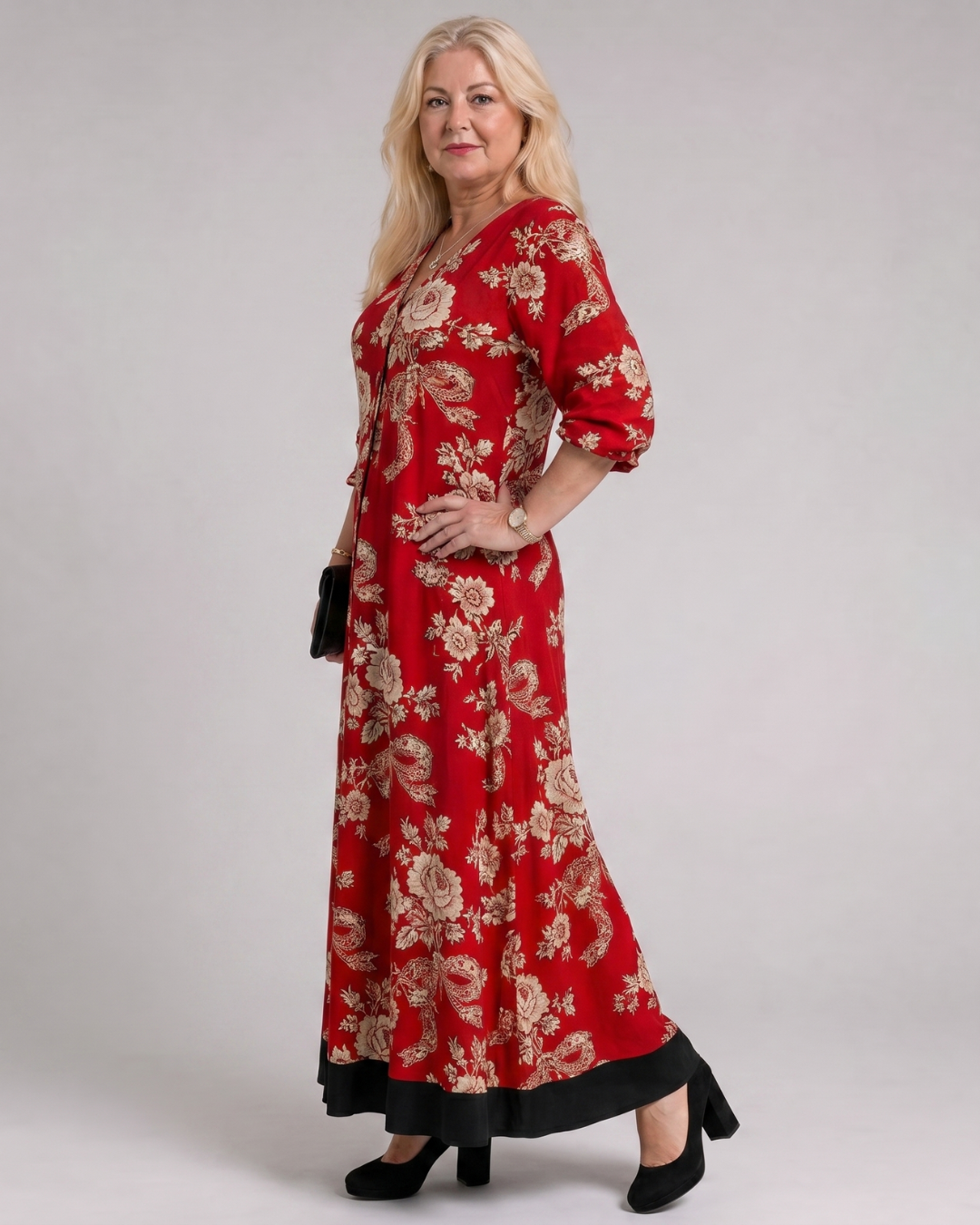 Romy | Abito midi boho con stampa floreale vintage