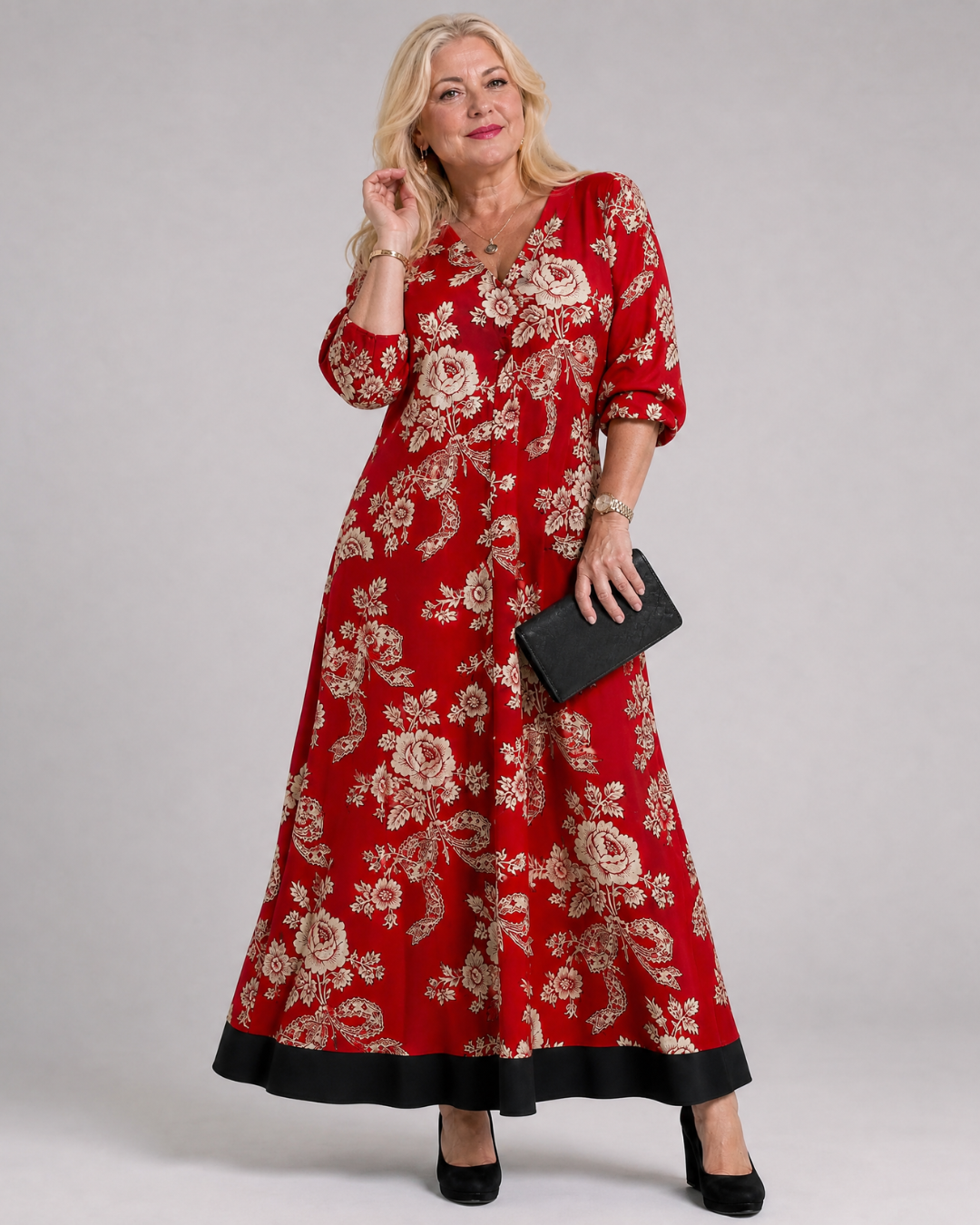Romy | Abito midi boho con stampa floreale vintage
