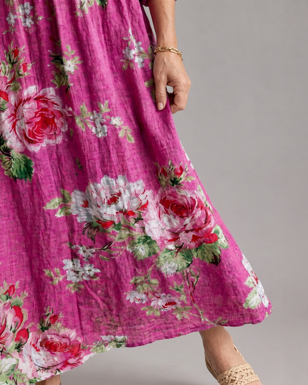 Roswitha | Abito midi boho con stampa di rose vintage