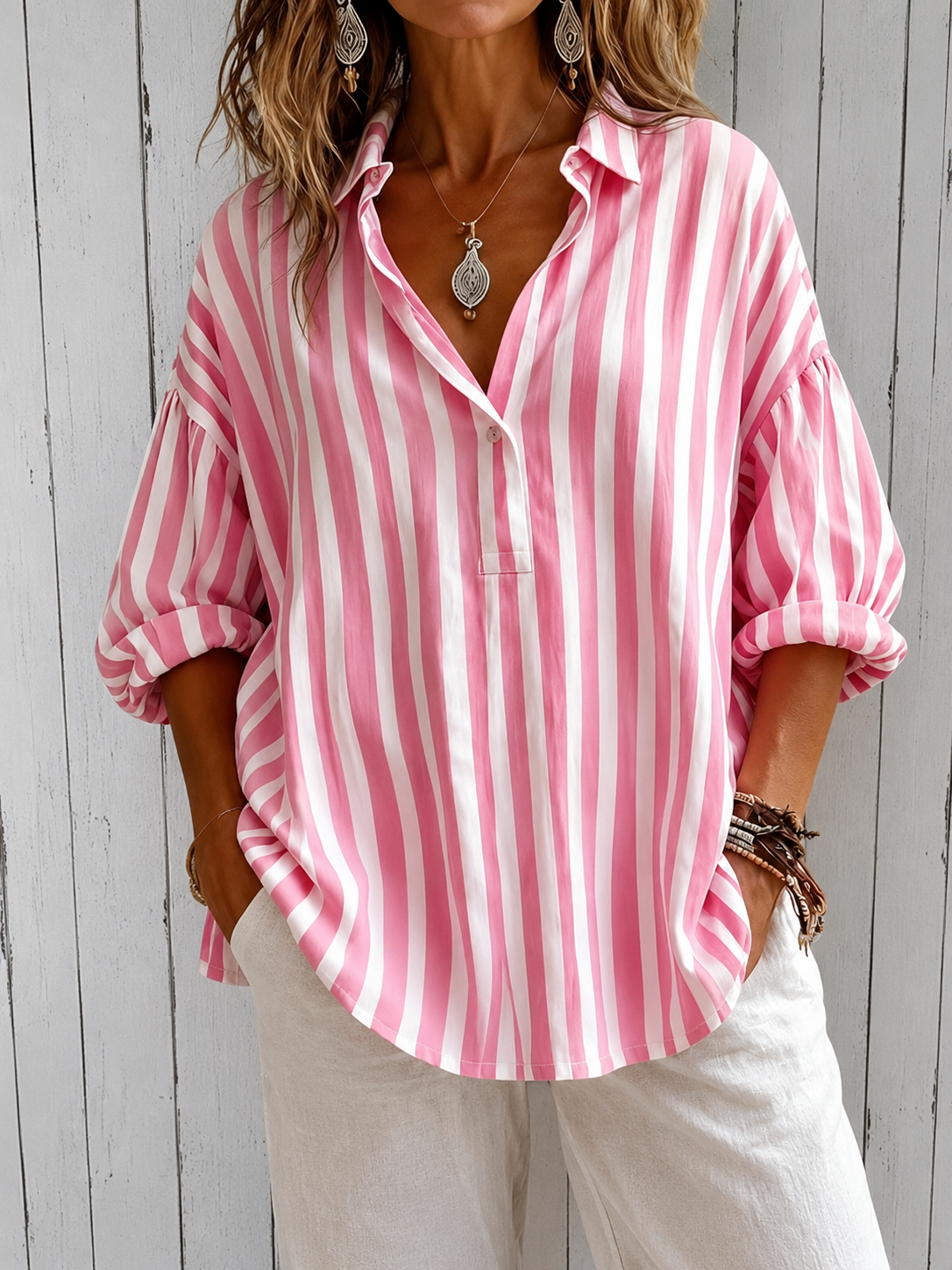 Nora | Soft Striped Collared Blouse