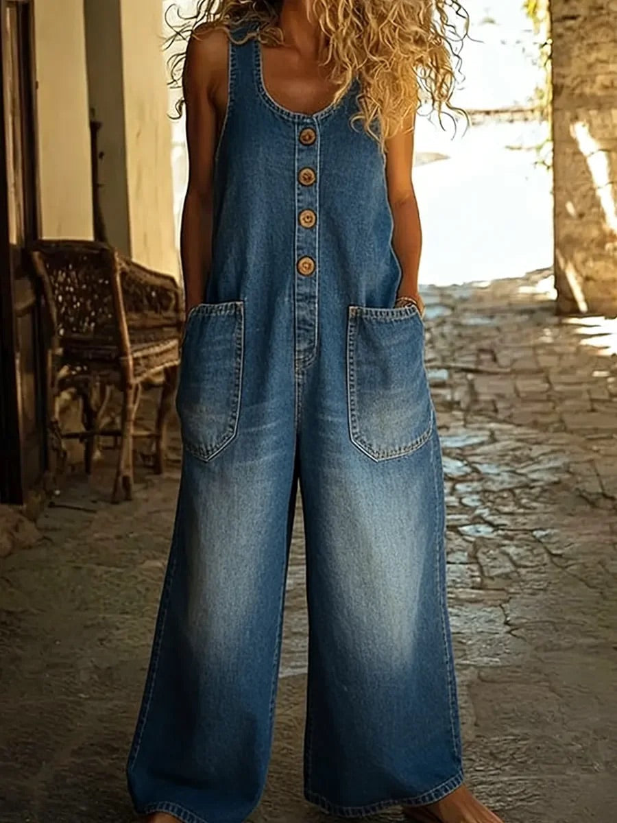 Nancy | Salopette in Denim di Cotone Lavato Vintage