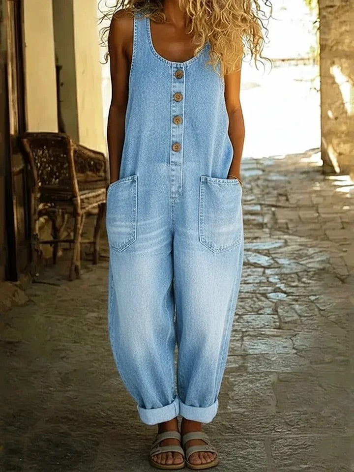 Nancy | Salopette in Denim di Cotone Lavato Vintage