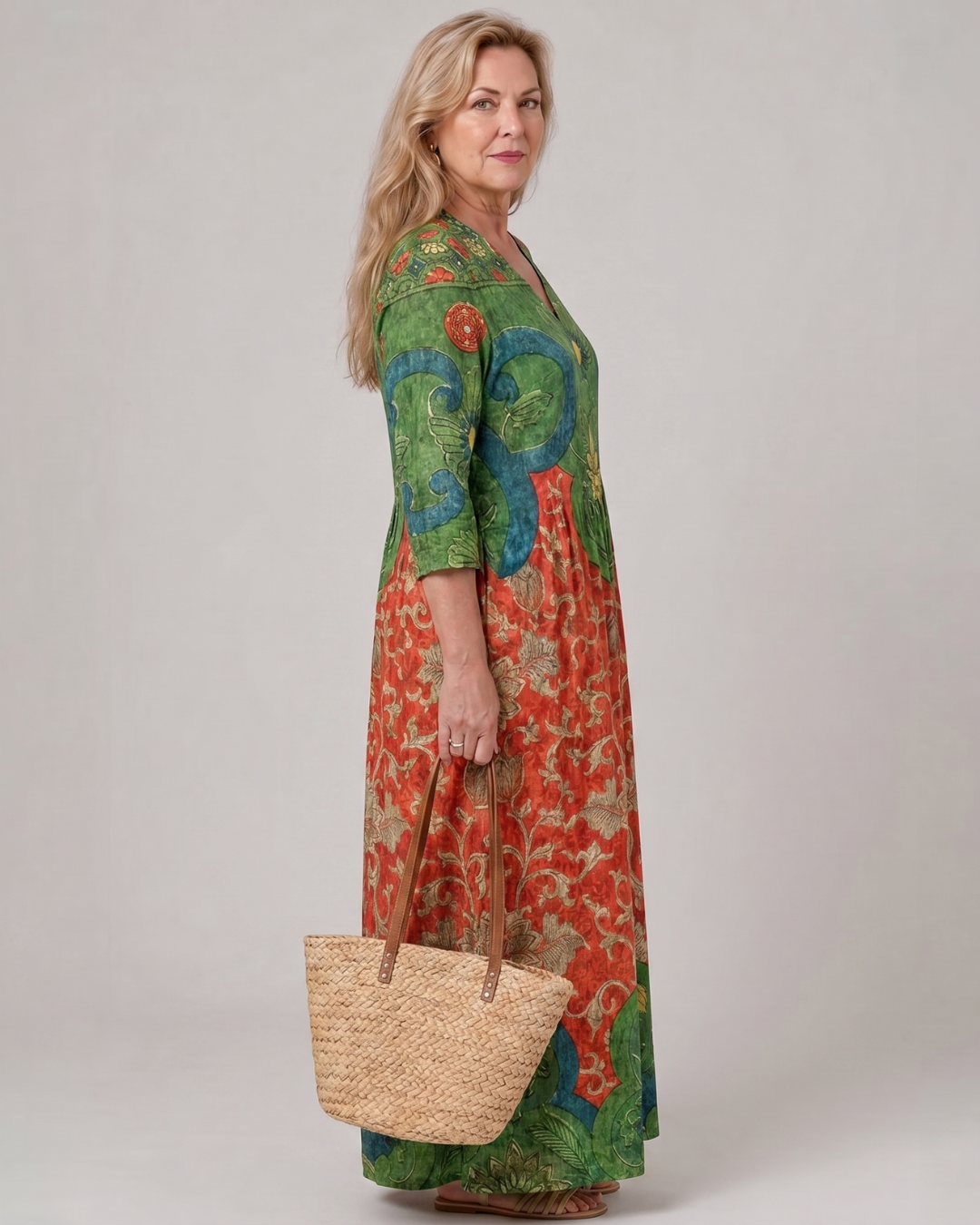 Selma | Abito midi boho con stampa vintage astratta