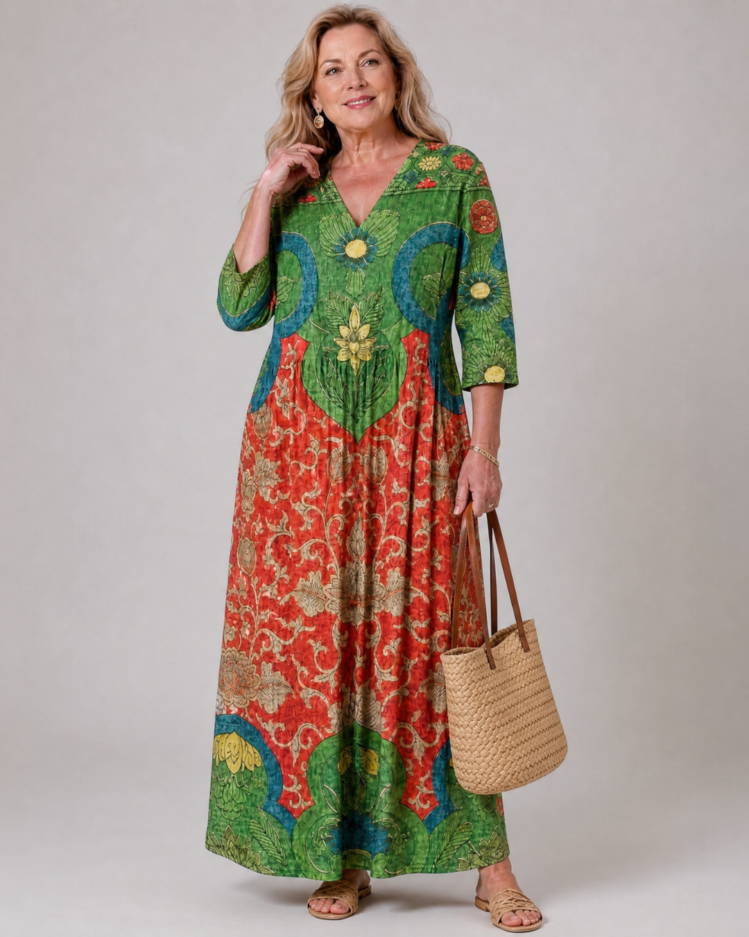 Selma | Abito midi boho con stampa vintage astratta